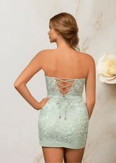 Edith |Bodycon Lace Mini Green Homecoming Dress - US0 - PromDressClub